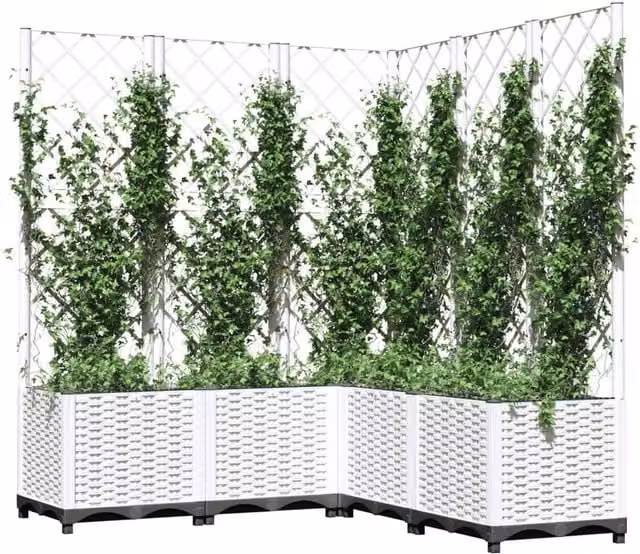 Berkfield Home Garden Planter with Trellis in White, W/D/H: 120 x 120 x 136 cm – 1