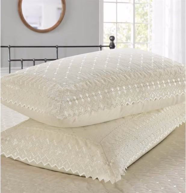 Rapport Home Classic Graphic Percale Cotton Blend Pillowcase Pair in White, Yellow and Beige
