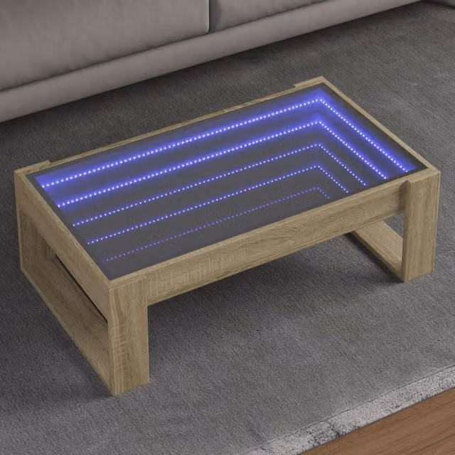 Berkfield Home Infinity LED Coffee Table in Sonoma Oak Brown, W: 90 cm, D: 53 cm, H: 30 cm