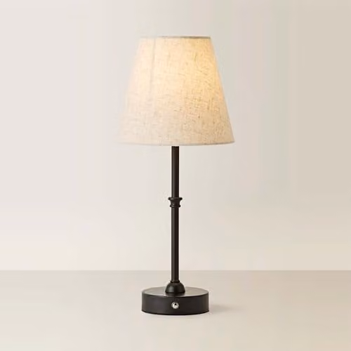 ValueLights Lowe Black Rechargeable Portable Table Lamp with Beige Linen Shade – 1