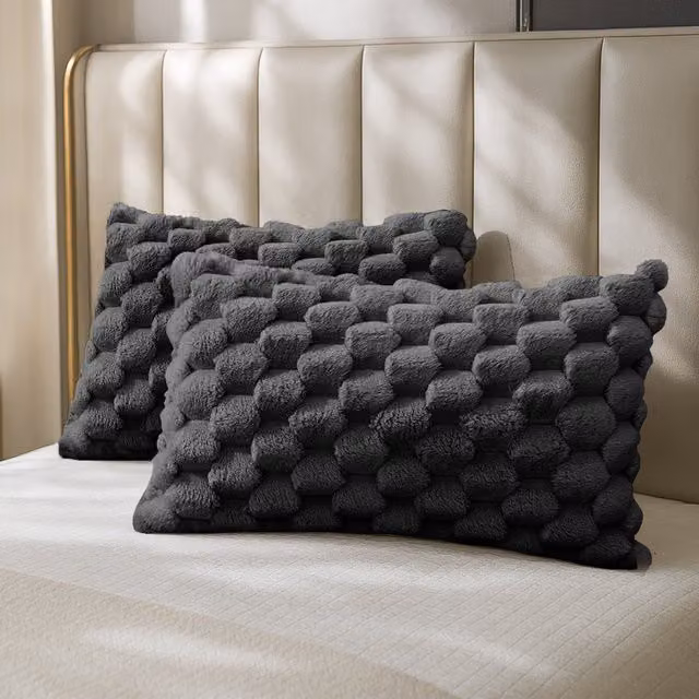 Velosso Reversible Hygge Teddy Fleece Thermal Winter Pillowcase Pair in Grey Anthracite
