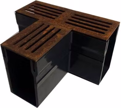 Corton LUXE Threshold Drain Channel with Aluminium Grating and Polycon Tee Junction, Brown