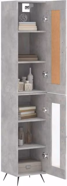 Berkfield Home Highboard in Concrete Grey with Glass Doors, H 180 x W 34.5 x D 34 cm – 1