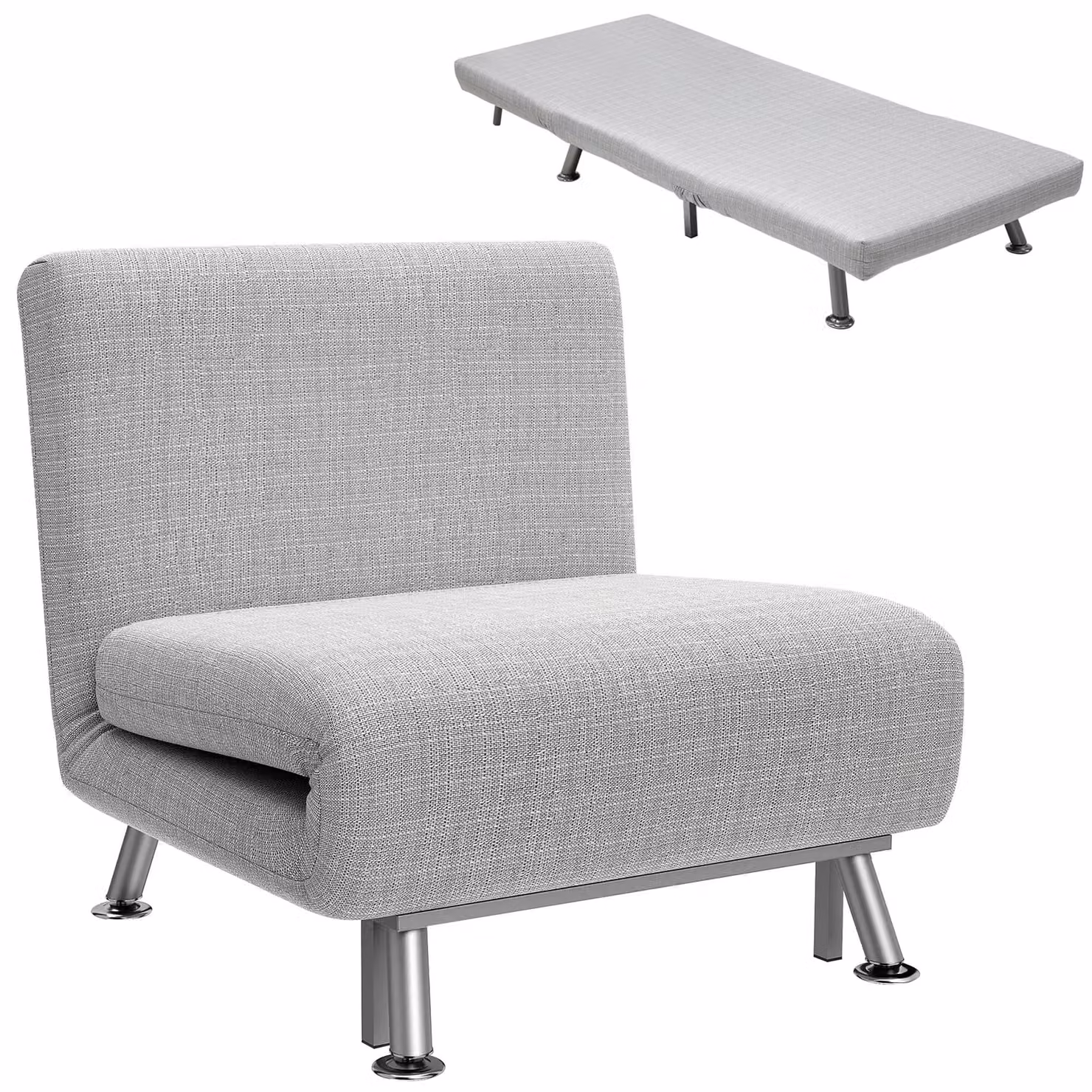 HOMCOM Single Folding Convertible Sleeper Chair Sofa Bed with Metal Frame in Grey – 2