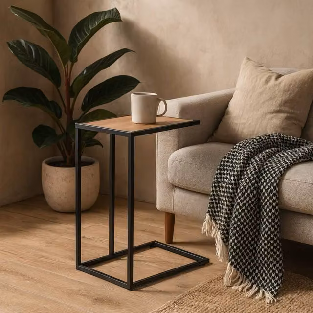 Wyld Haus El Paso Side Table with Wild Oak Veneer Top and Matt Black Steel Sled Base in Natural, W/D/H: 35 x 35 x 63 cm