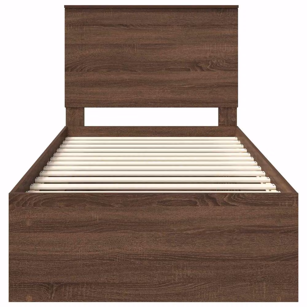 Berkfield Home Bed Frame with Headboard in Brown Oak, Solid Pine Wood, W/D/H: 90 x 200 cm – 4