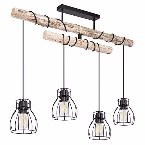 Netlighting Mina Bar Pendant Ceiling Light in Black and Wood with 4x E27 Sockets – 1