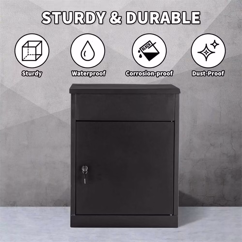 Havendro Wall-Mounted Steel Lockable Outdoor Parcel Drop Box in Grey or Black, W/D/H: 50 x 50 x 50 cm – 4