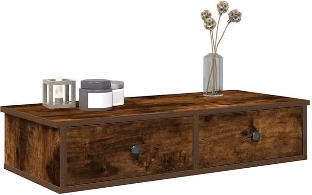 Berkfield Home Wall Shelf with Drawers in Smoked Oak Brown, W/D/H: 80 x 31 x 17 cm – 1