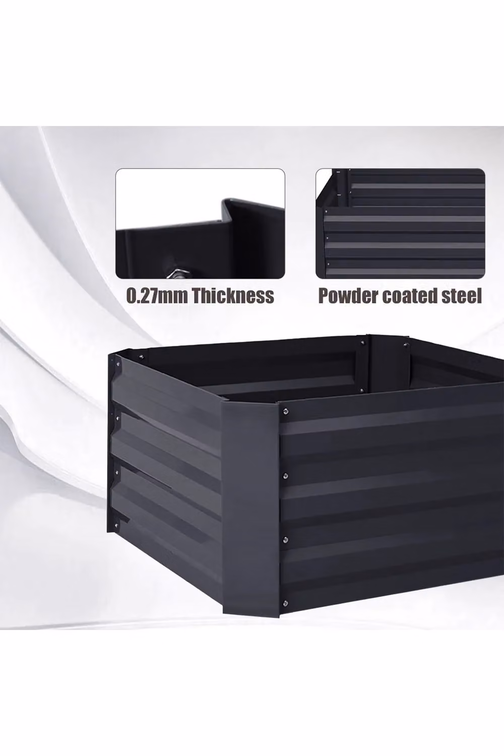 Living and Home Black Galvanised Steel Rectangular Elevated Garden Bed Planter Box – 5