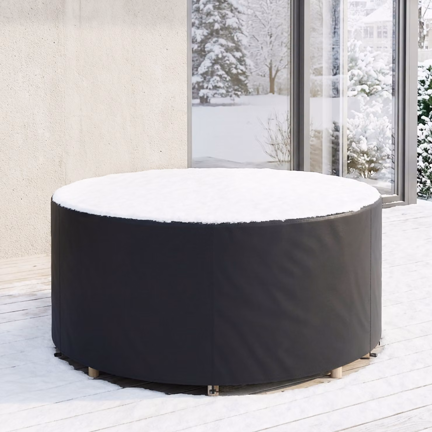Outsunny Waterproof Round Garden Table Cover, Heavy Duty 420D Oxford Polyester, Black, Diameter: 214 cm, Height: 70 cm – 9