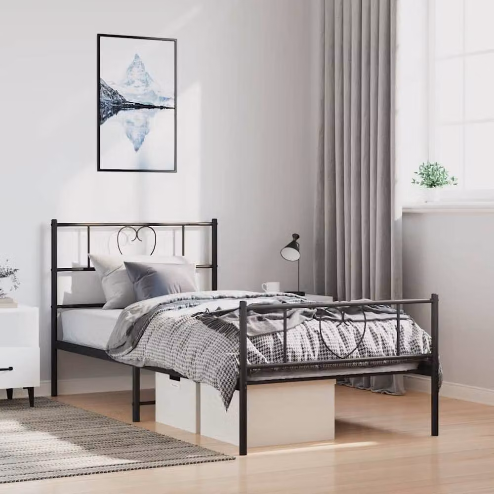 Berkfield Home Metal Bed Frame with Headboard and Footboard in Black, W/D/H: 100 x 200 cm – 2