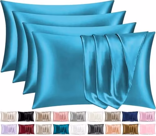 Pamposh Petrol Mako Satin Silk Pillowcases, 4 Pack, W/H: 50 x 75 cm – 1