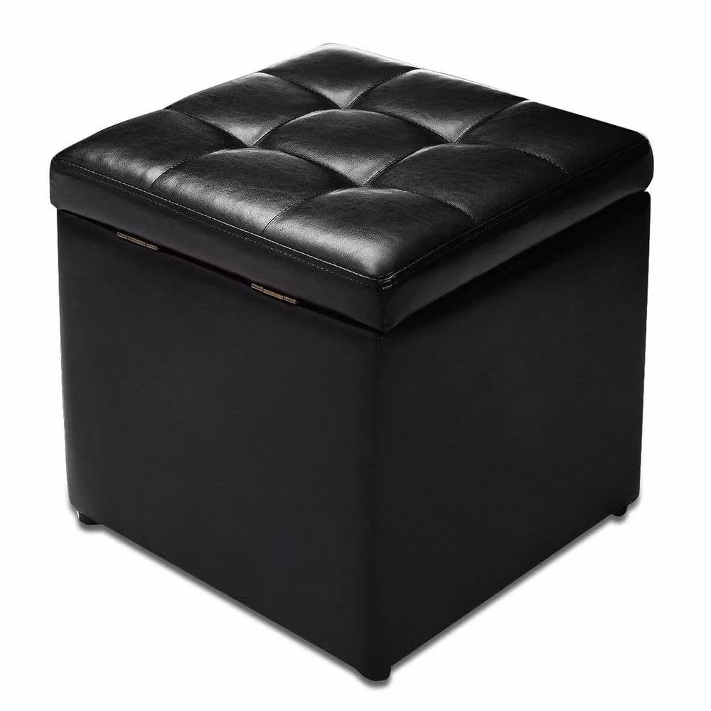 Hinsinc Faux Leather Cube Storage Ottoman Foot Stool in Black – 2