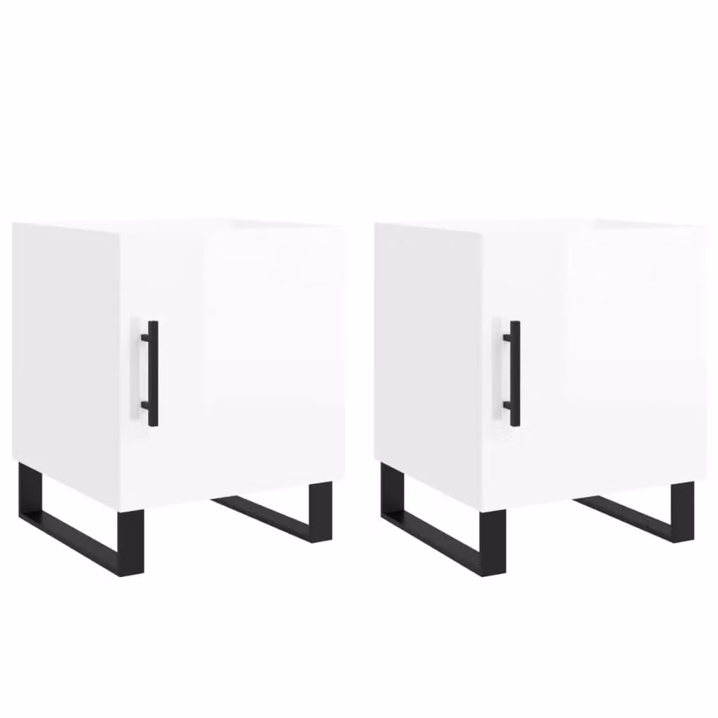 Berkfield Home Set of 2 High Gloss White Modern Bedside Cabinets, W/D/H: 40 x 40 x 50 cm