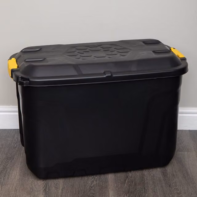 Samuel Alexander 110L Heavy Duty Lockable Stackable Storage Chest Trunk on Wheels with Clips in Black – 1