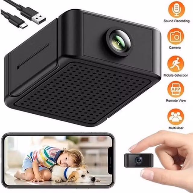 NESTLUNE 2.4GHz Mini Wi-Fi Security Camera with Infrared Night Vision in Black
