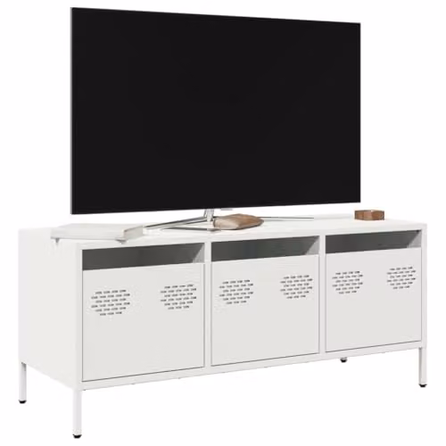 vidaXL Industrial Style TV Cabinet in White Matt Metal, W/D/H: 101.5 x 39.0 x 43.5 cm – 3