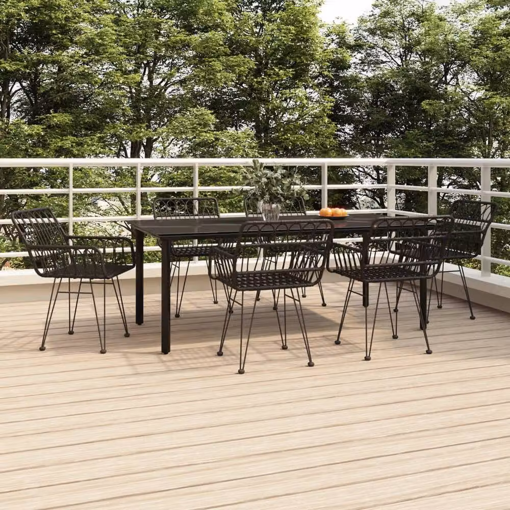 Berkfield Home Beautiful 7 Piece Black Poly Rattan Garden Dining Set – 2