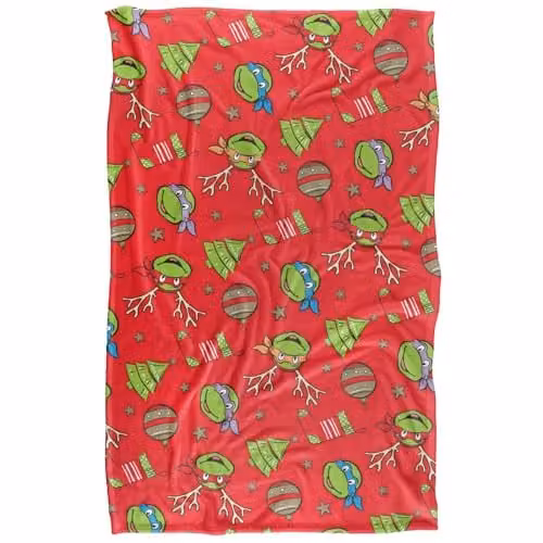 LOGOVISION Nickelodeon TMNT Christmas Pattern Super Soft Silky Feel Fleece Blanket, Multicolour, W: 91.44 cm x D: 147.32 cm