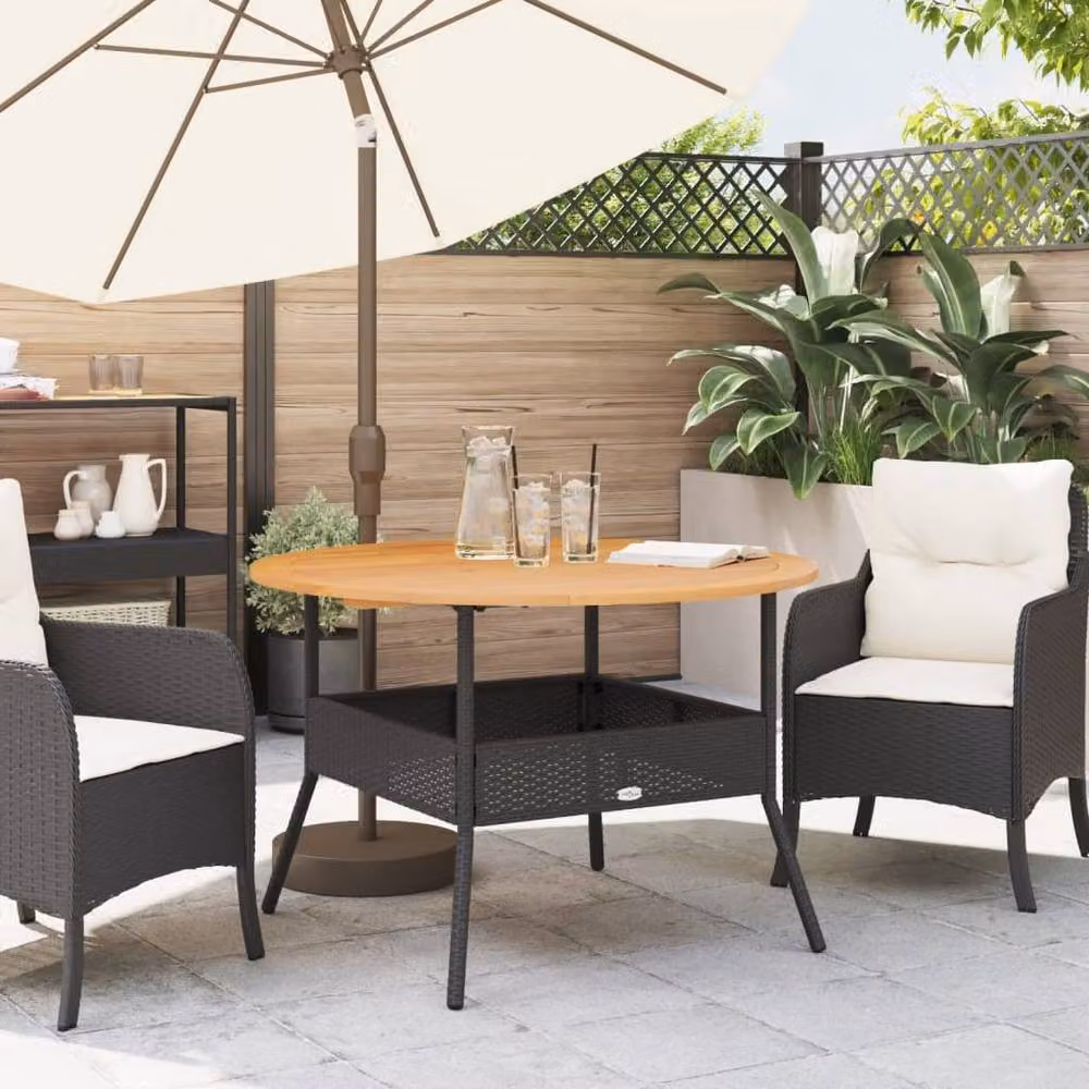 Berkfield Home Garden Table with Acacia Wood Top in Black and Brown, W/D/H: 110 x 71 x 71 cm – 3