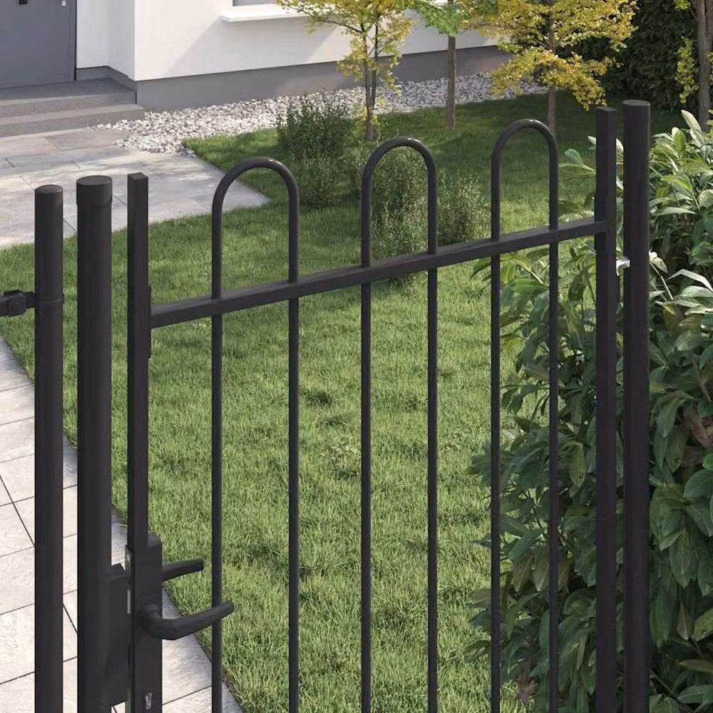 Berkfield Home Durable Steel Single Arched Top Fence Gate, Black, W: 1 m, H: 2 m – 3