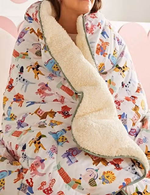 Night Lark Eleanor Bowmer Reversible Double Face Animal Print Fleece Throw in Multicolour