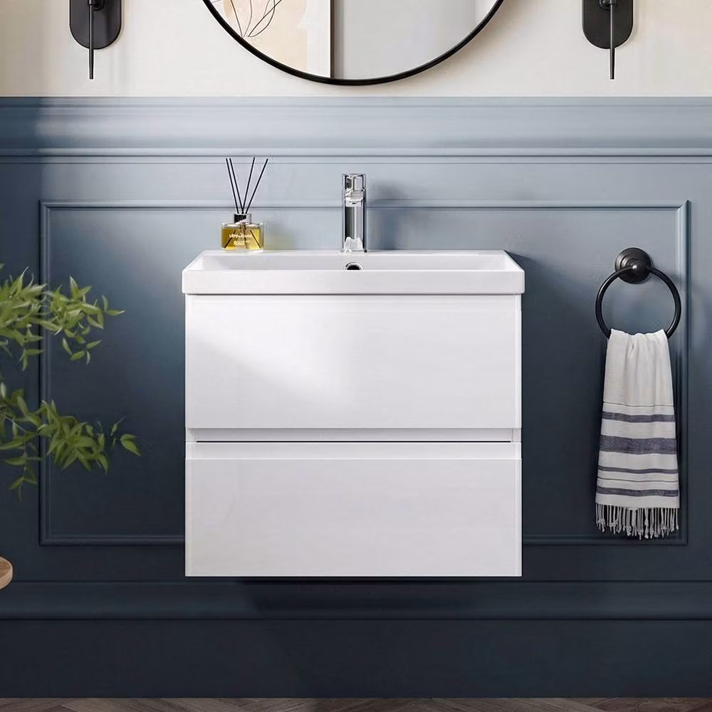 Balterley Mavesyn 2 Drawer Wall Hung Vanity Basin Unit, Satin White, W: 50 cm, D: 55 cm, H: 50 cm – 2
