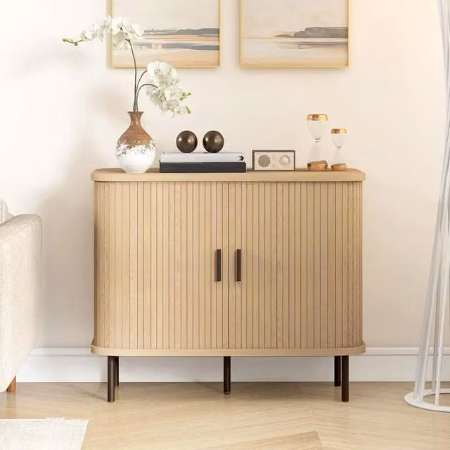Chilli Seating Mid-Century Modern Wood Sideboard Storage Cabinet in Brown and Black