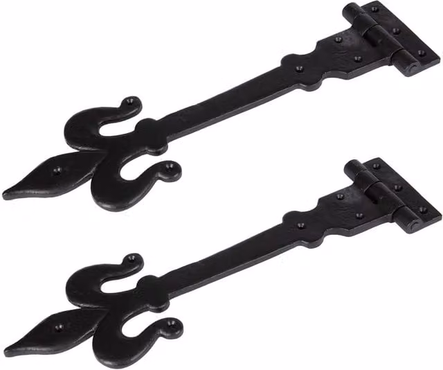 Hammer and Tongs Fleur De Lis T-Hinge in Matt Black Iron, Pack of 2
