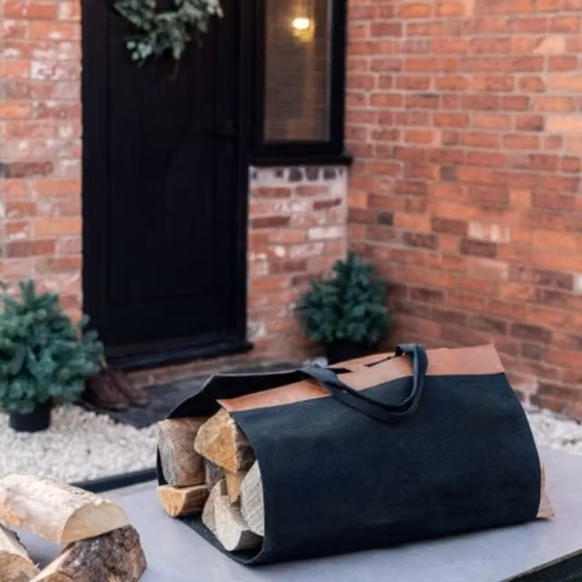 Ivyline Fabric Log Bag in Black with Faux Leather H: 100 cm, W: 49 cm