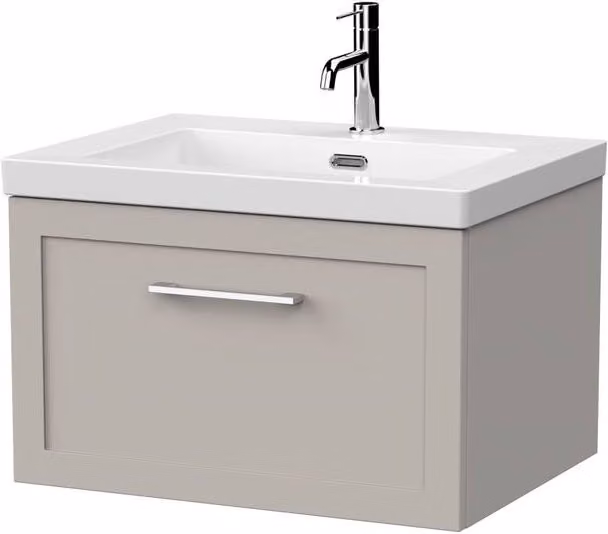 Balterley Stonnall Wall Mounted 1 Drawer Vanity and Fireclay Basin, Pebble Grey, Width: 60 cm
