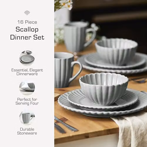 Swan 16 Piece Scallop Edge Stoneware Dinner Set in Grey – 5