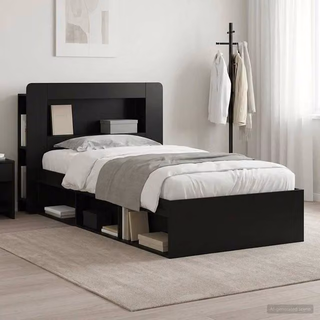 Berkfield Home Modern Bed Frame with Storage Drawers in Black, Engineered Wood, W/D/H: 90 x 190 cm