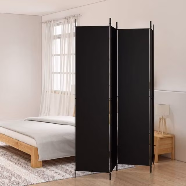 Berkfield Home 4-Panel Fabric Room Divider in Black, W/H: 200 x 220 cm