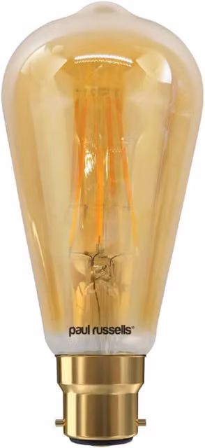 Paul Russells 7W ST64 LED Filament Bulb, B22, 725lm, Dimmable, 2200K Extra Warm White