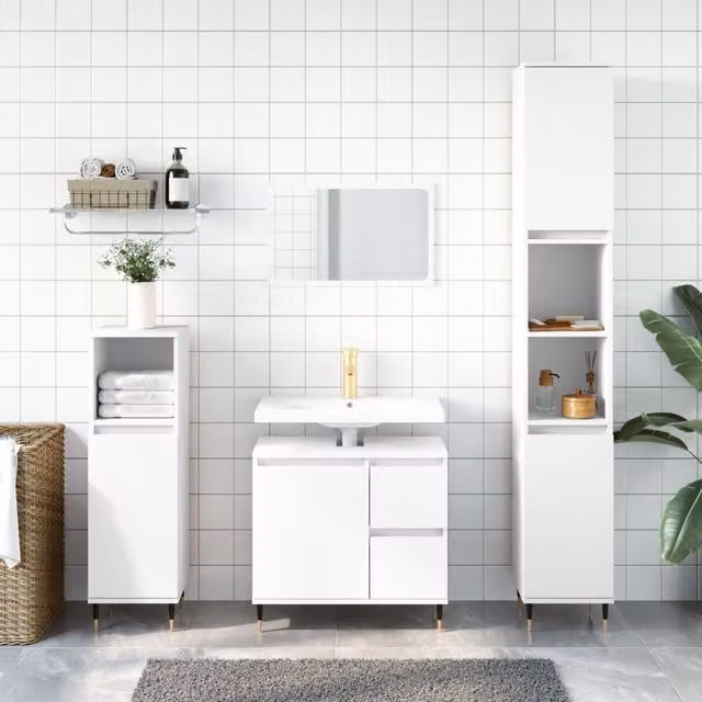 Berkfield Home 3 Piece Modern White Bathroom Furniture Set with Hinged Doors and Drawers
