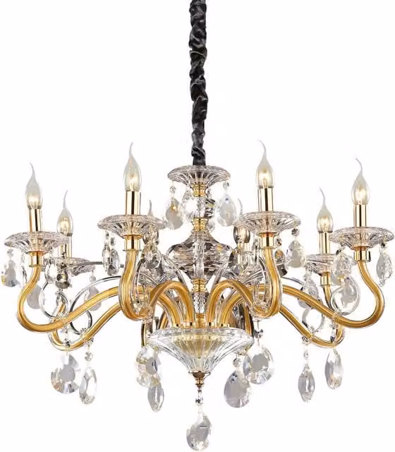 Ideal Lux Negresco 8 Light Chandelier with Clear Glass and Crystal in Chrome or Gold/Brass finishes, E14