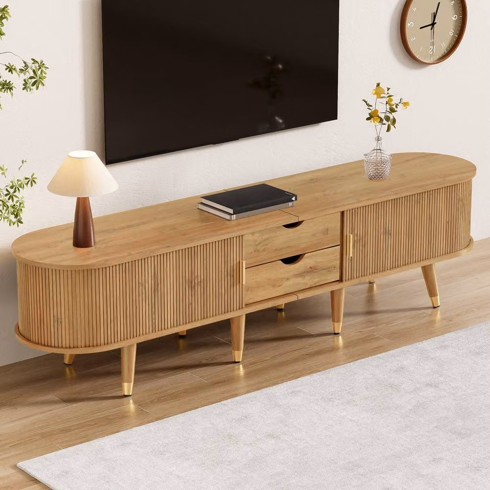 Rolipo Rustic Wood TV Stand with Sliding Doors in Brown, Width: 175 cm – 3