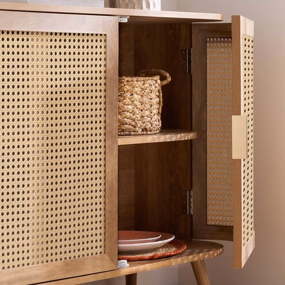 Birlea Noah 3 Door Rattan and Oak Sideboard in Beige – 2