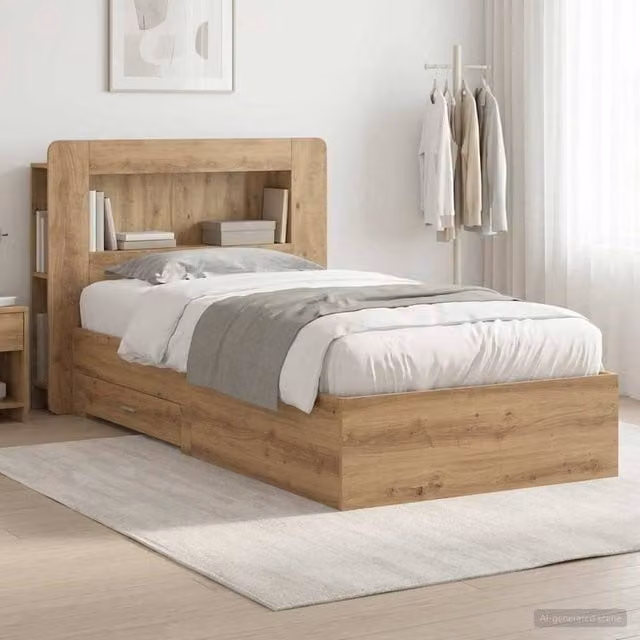 Berkfield Home Artisan Oak Bed Frame with Storage Drawers in Brown, W/D/H: 80 x 200 cm – 1