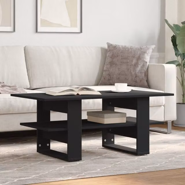 Berkfield Home Modern Black Rectangular Coffee Table in Engineered Wood W/D/H: 102 x 55 x 42 cm