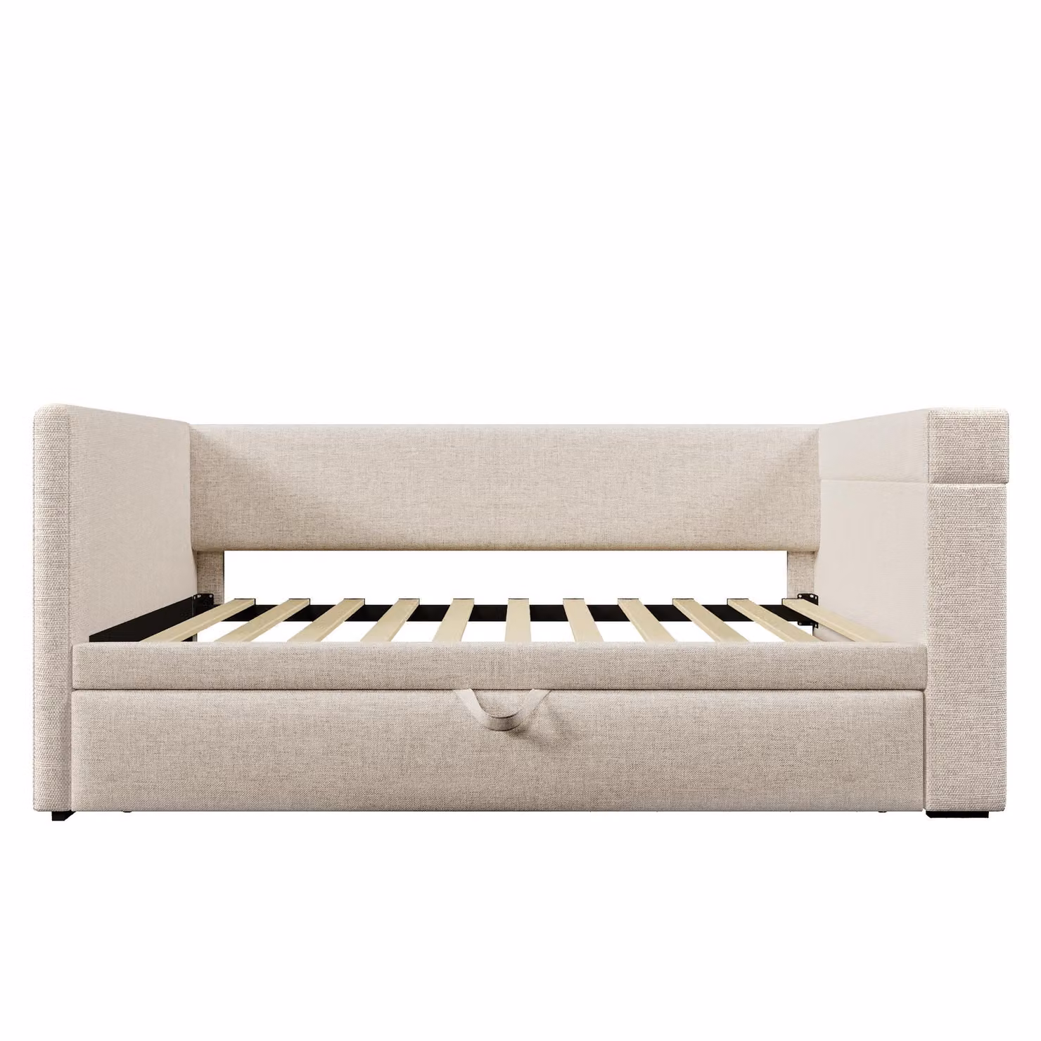 Aosom UK Beige Upholstered Single Daybed Sofa Bed with Cup Holders and USB/Type-C Charging Ports, W/D/H: 190 x 98 x 74 cm – 2