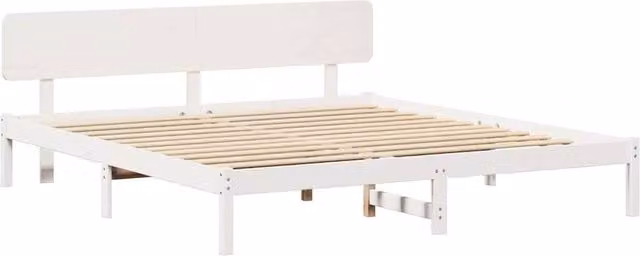 Berkfield Home White Lacquered Solid Pine Wood Bed Frame with Headboard W/D/H: 180 x 200 cm