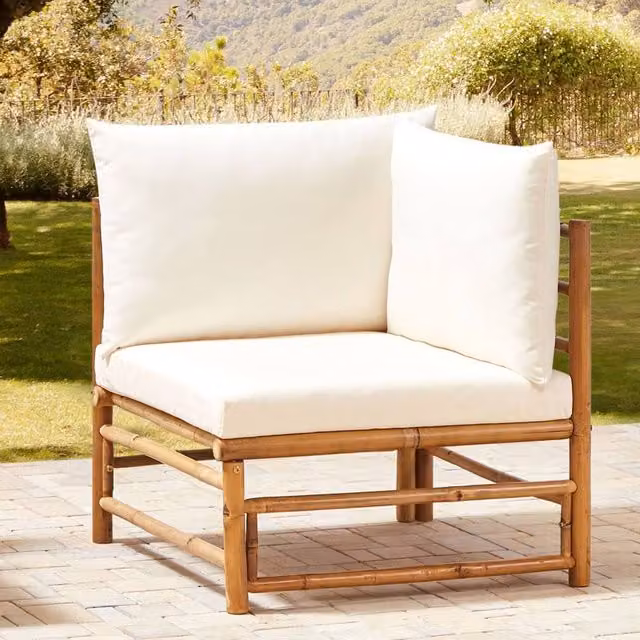 Wyld and Coco Corner 1-Seat Section Off-White Bamboo Armless Sofa in White – 1