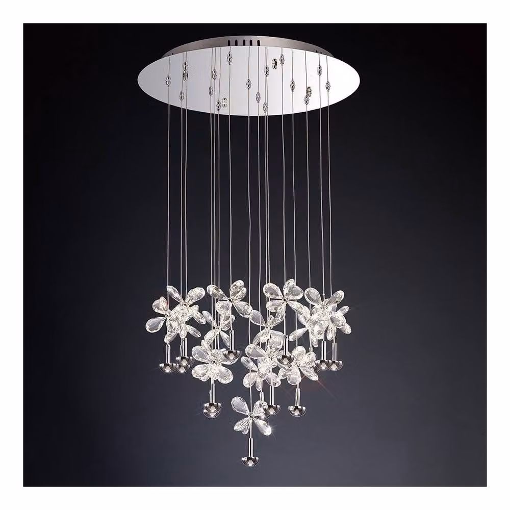 Netlighting Aviva Round Ceiling Cluster Pendant with 16 LED Lights, 4000K Cool White, Chrome and Grey Crystal – 2