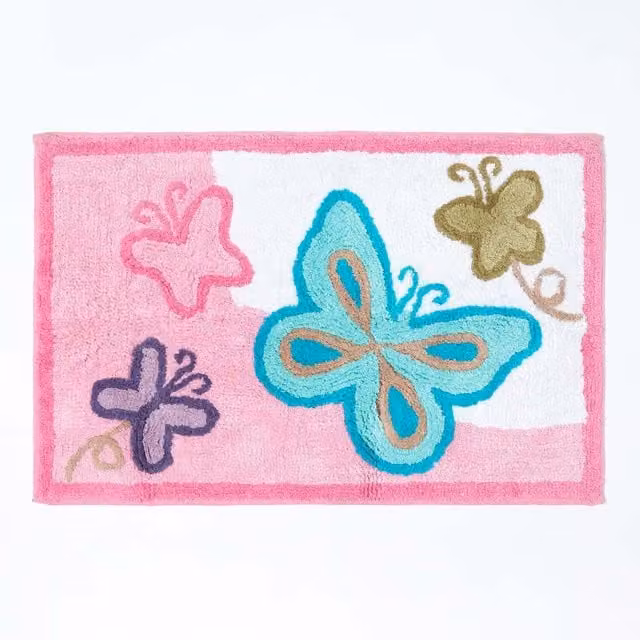 Homescapes Hand-Tufted Cotton Childrens Rug with Kids Motif in Pink, Purple, Blue and Green