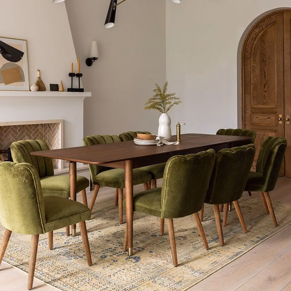 Atkin and Thyme Byron Mid-Century Extendable Rectangular Dining Table in Walnut and Brown