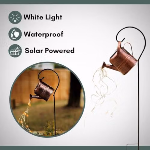 Garden Mile Solar Powered Watering Can Lantern with Ground Spike, Black or Brown Metal Outdoor Decorative Garden Light – 4