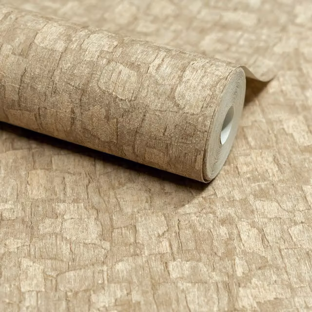 Grandeco Boutique Azobe Cork Effect Embossed Wallpaper in Sand